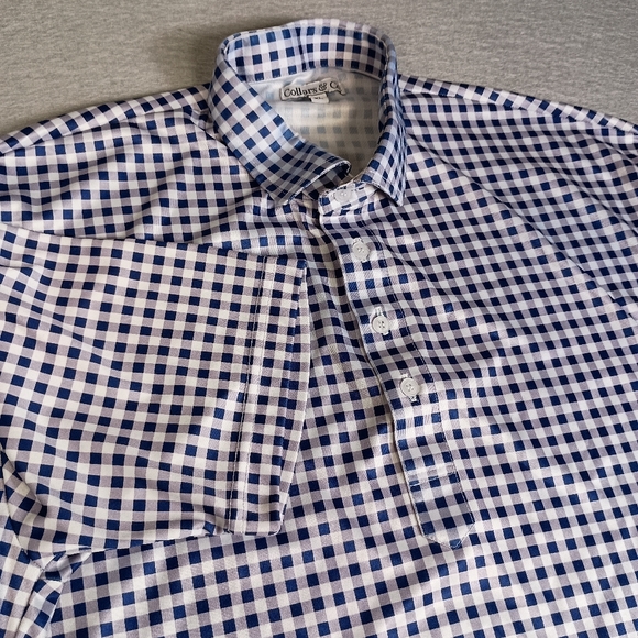 Collars & Co Dress Collar Gingham Mens XL Blue Stretch Golf Performance Polo - Picture 1 of 7